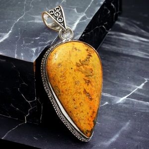 #312 Bumble Bee 🐝 Jasper Handcrafted Pendant In An Antique Setting NWOT